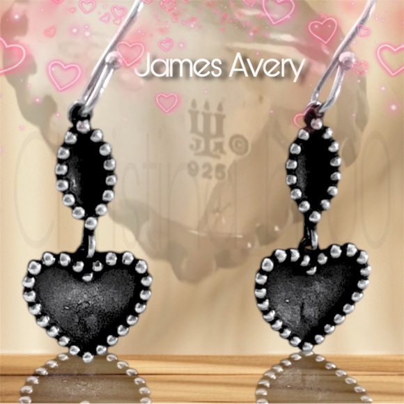 RARE James Avery heart beaded dangle drop earrings concave oxidized